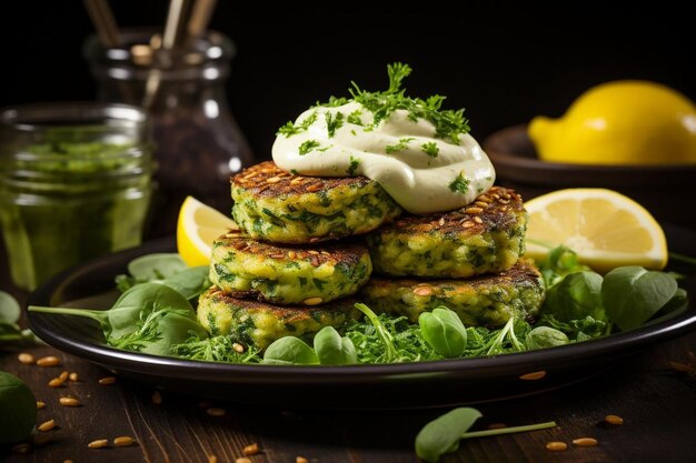 Foto patties de quinoa e espinafre com aiol de alho e limão