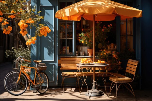 Pausa en bicicleta para IA generativa de jugo de café soleado