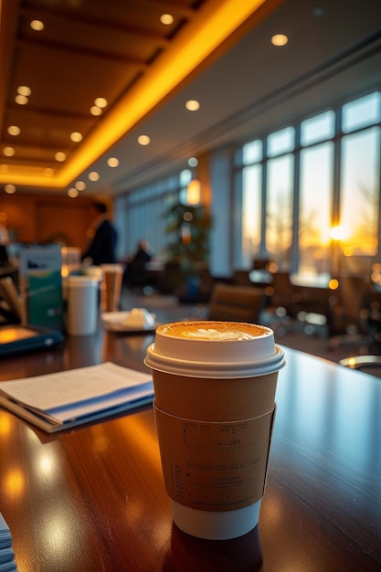 Foto pausa para un café en una oficina acogedora y un fondo natural