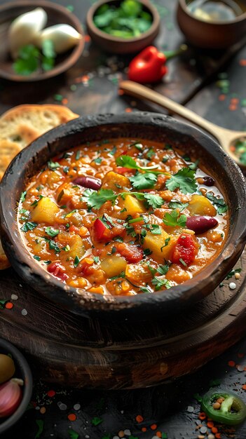 Pav Bhaji Gewürzte Gemüsekarry und Butterbrot Dekoration Illustration Essen Trinken Indische Geschmacksrichtungen