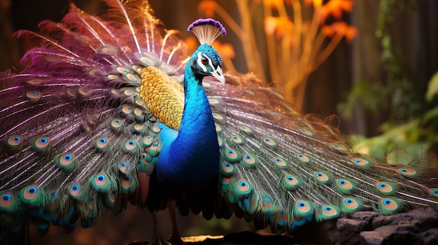 Pavão majestoso exibindo vibrantes penas multicoloridas