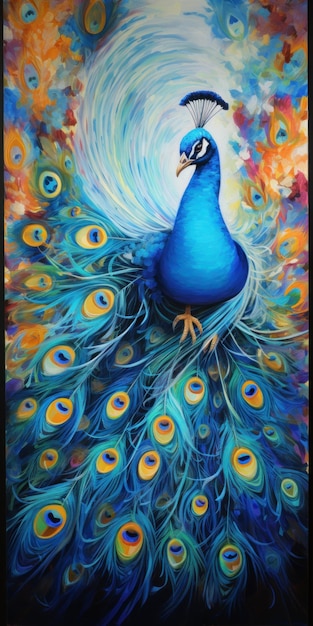 Pavão na pintura a óleo de obras de arte coloridas