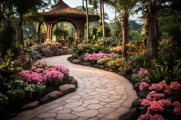 Paver creando un camino a través de un jardín botánico Paver fotografía de imágenes