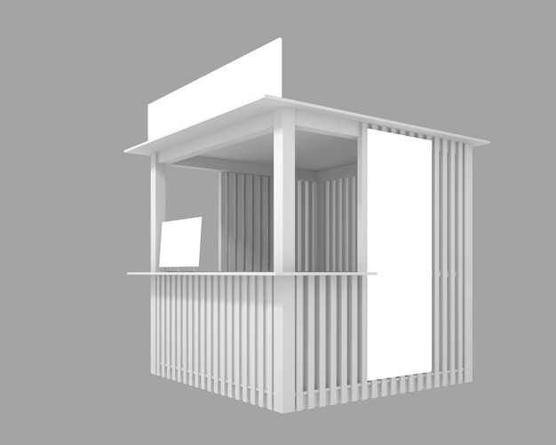 Pavilhão de madeira com espaço para publicidade, ilustração 3D