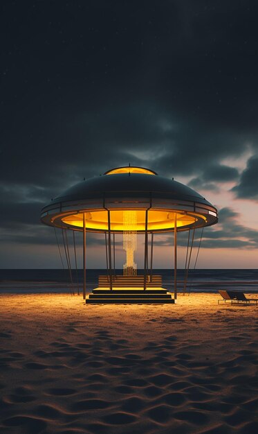 Pavillon sitzt auf einem generativen Strand am Strand