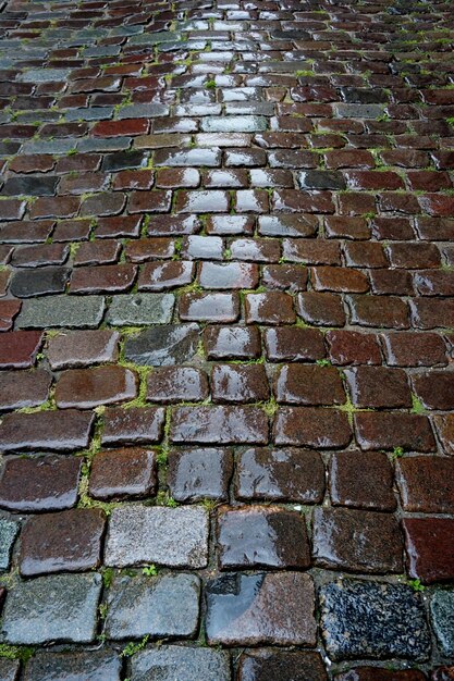 Pavimento de pedra na rua na chuva