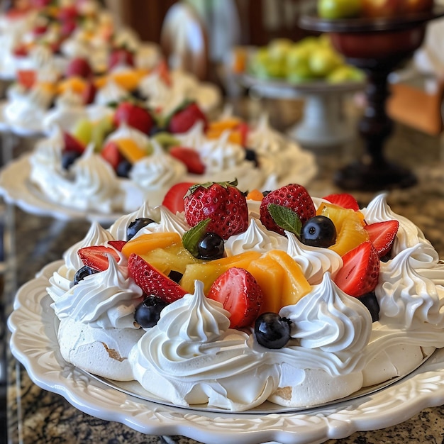 Pavlovas cobertos com creme batido