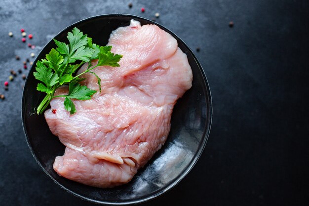 Pavo crudo o filete de pollo carne fresca comida saludable snack