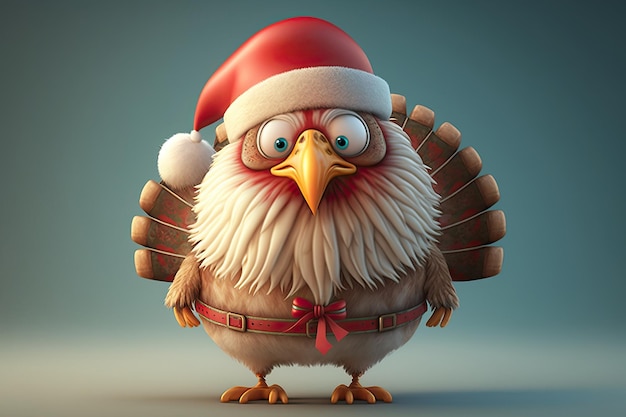 Pavo divertido con gorro de Papá Noel sobre fondo colorido Concepto de Acción de Gracias El comienzo de la época de Navidad IA generativa