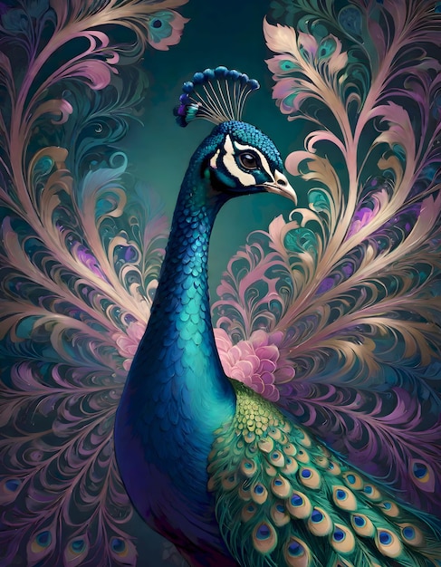 El pavo real azul y verde