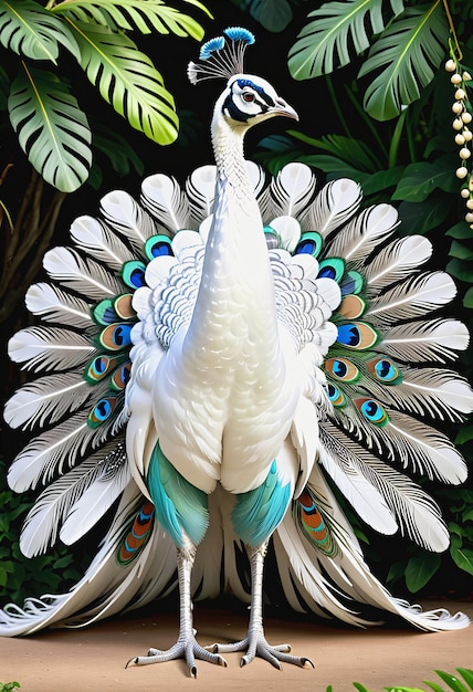 pavo real blanco en el bosque