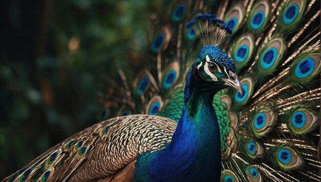 Foto un pavo real con una cabeza azul y un fondo verde