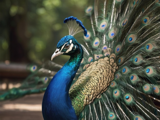 un pavo real con una cabeza azul