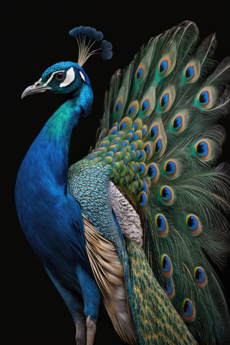 Pavo real con cola abierta aislado hermoso fondo de color