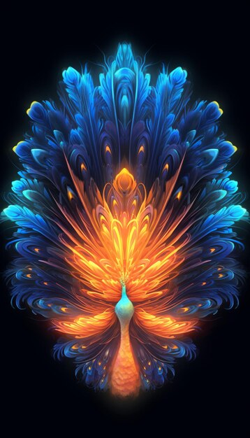 Un pavo real de colores brillantes con sus alas extendidas en un círculo generativo ai