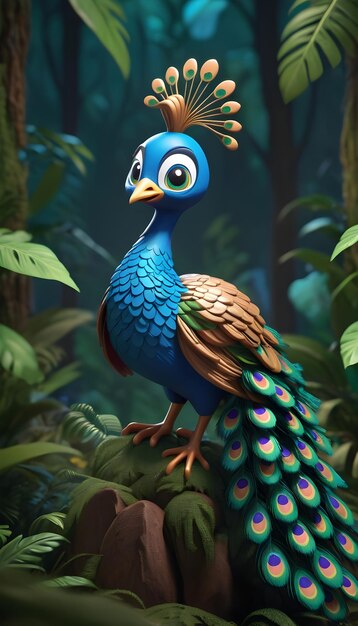 un pavo real colorido con una cara azul y ojos amarillos