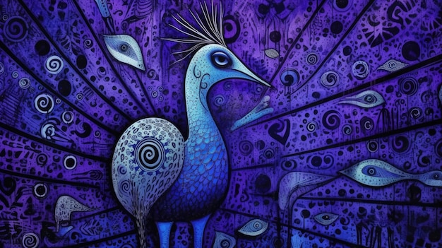 pavo real expresivo niños animal ilustración pintura álbum recortes dibujado a mano obra linda dibujos animados