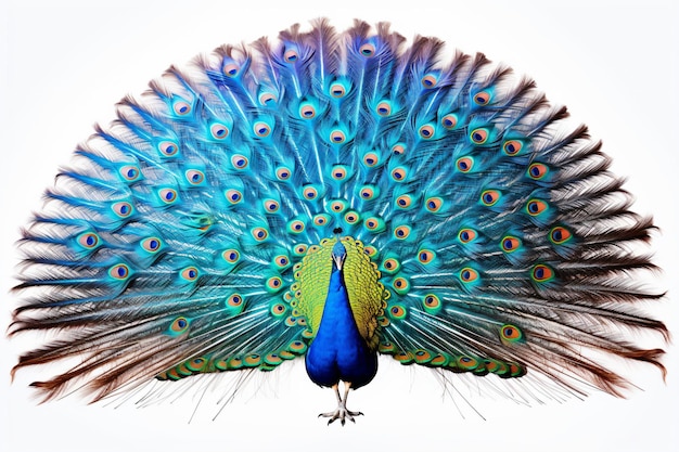 Un pavo real con fondo blanco.