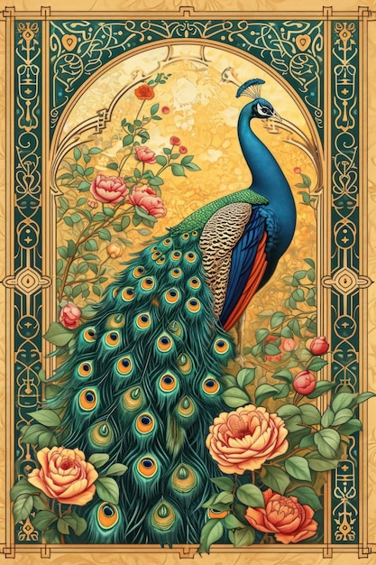 Foto pavo real ilustración artística para un libro