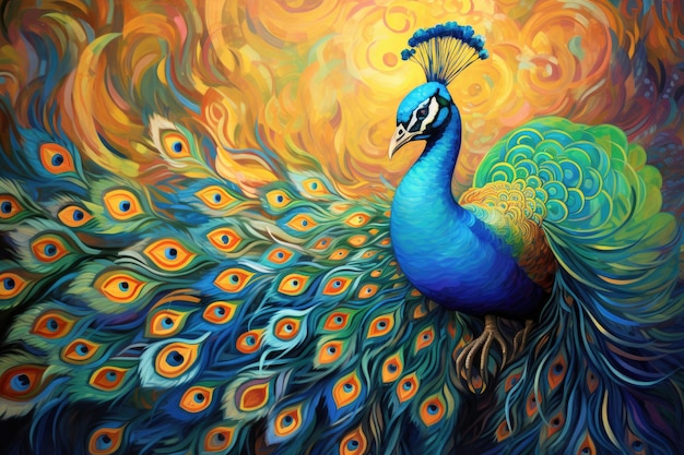 un pavo real majestuoso con plumaje iridiscente
