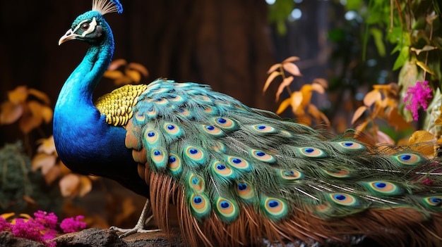 Pavo real majestuoso que exhibe plumas multicolores vibrantes