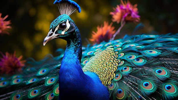 Pavo real mostrando plumas de cola vibrantes