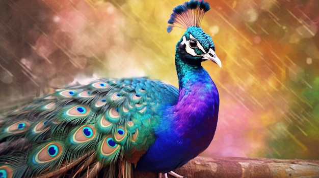 Un pavo real pájaro tropical pavo real colorido pintura de acuarela digital impresible Generativo Ai