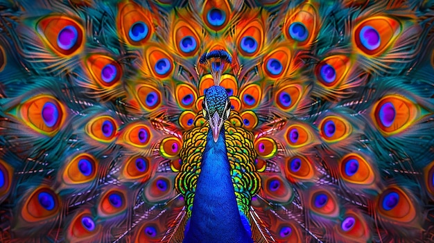 un pavo real pintado de colores