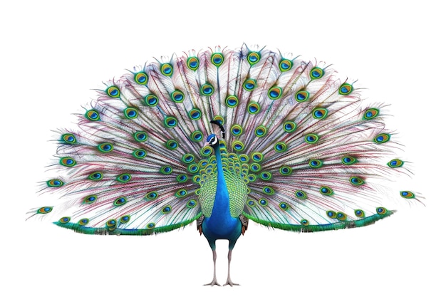 Pavo real con las plumas completamente extendidas aislado sobre un fondo blanco Foto AIG57