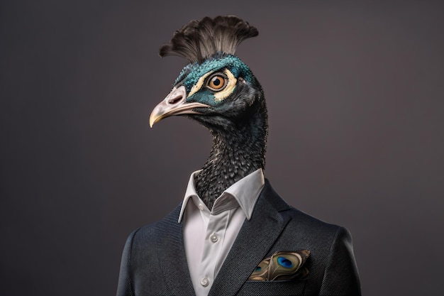 un pavo real en un traje