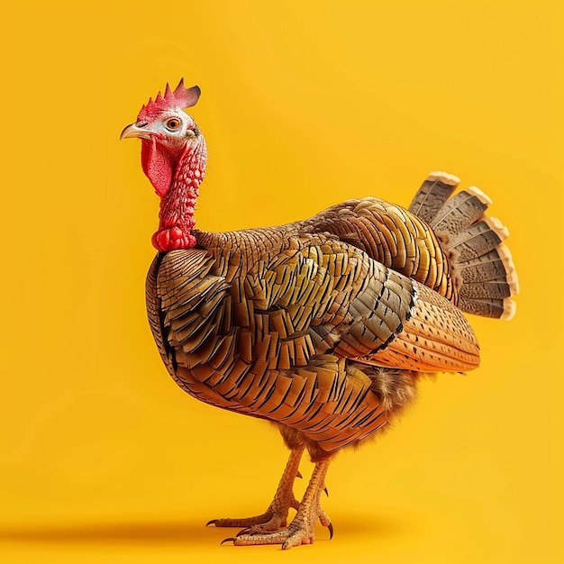 El pavo realista sobre un fondo amarillo