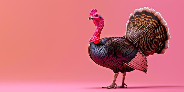 El pavo realista sobre un fondo rosado