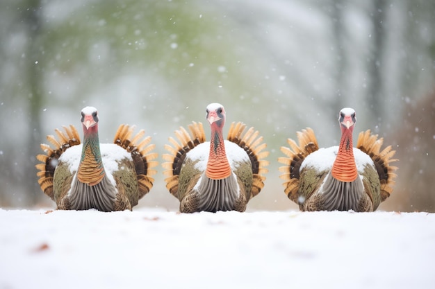 Foto los pavos desplegados en una ligera nevada