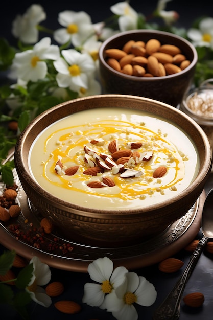 Payasam Dessert mit Nüssen Safran Strands Traditionell und Fe Indien Kulinarische Kultur Layout Website