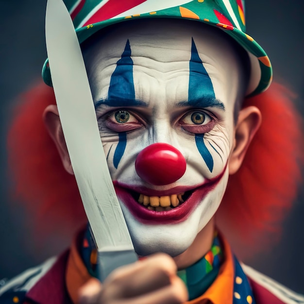 Payaso asesino con cuchillo orgulloso de sí mismo