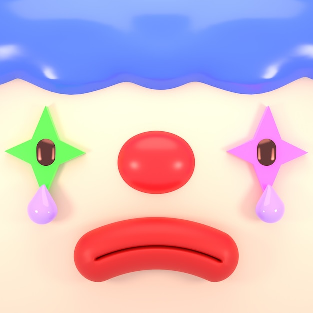 Payaso de dibujos animados triste renderizado 3D con lágrimas