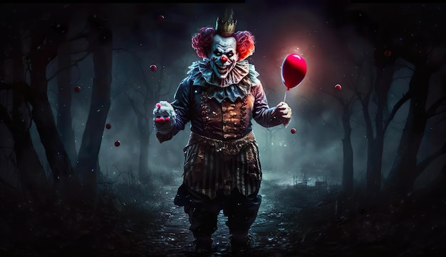 Un payaso espeluznante con un corazón en la cabeza.