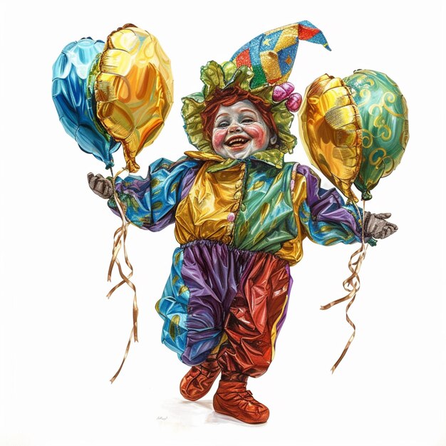 payaso con globos y un sombrero en la cabeza generativo ai