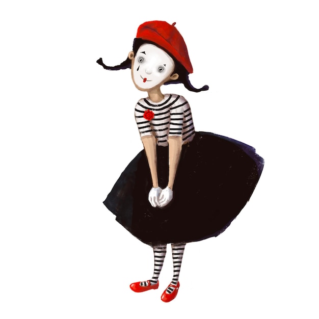 Payaso mimo chica muy lindo estilo acuarela ilustración divertido clipart con personaje de dibujos animados