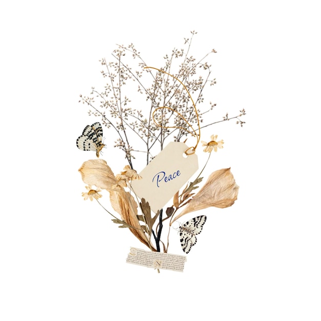 Paz palabra png ramo de flores de otoño collage de arte sobre un fondo transparente