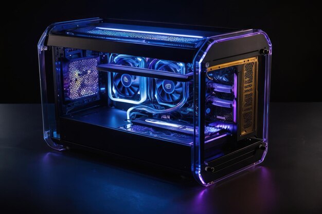 Foto pc de jogos iluminado em cores de néon