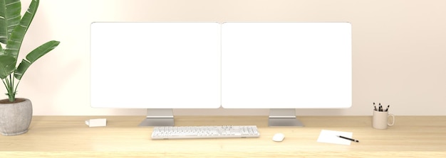 PC-Dual-Screen-Workstation-Mockup 3D-Rendering