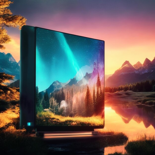 Foto pc futurista con un fondo hermoso