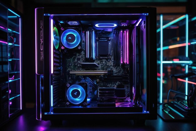 PC de juegos iluminado en colores de neón