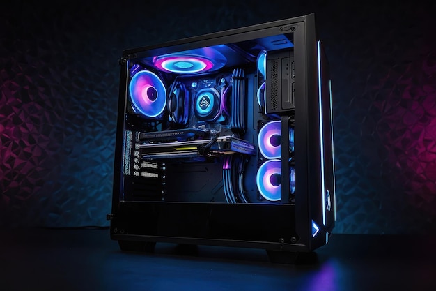 PC de juegos iluminado en colores de neón