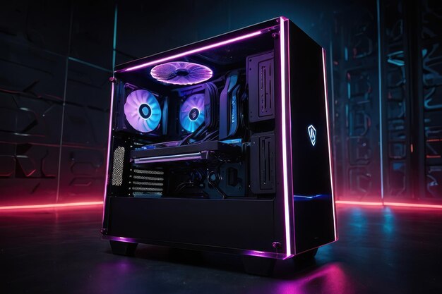 PC de juegos iluminado en colores de neón