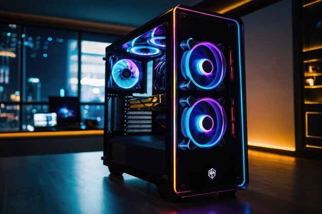 PC de juegos iluminado en colores de neón