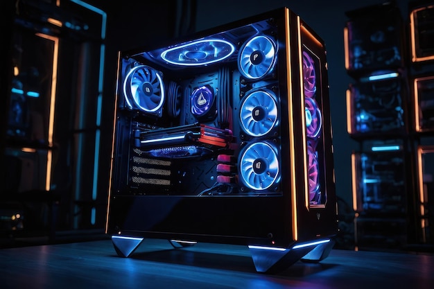 PC de juegos iluminado en colores de neón