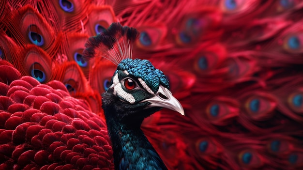 Foto peacock rojo y negro ia generativa