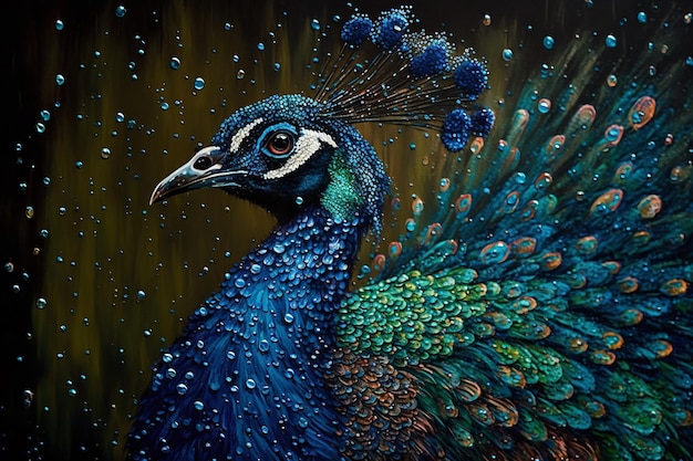 Peacock Splattered Fine Art Pointillismus